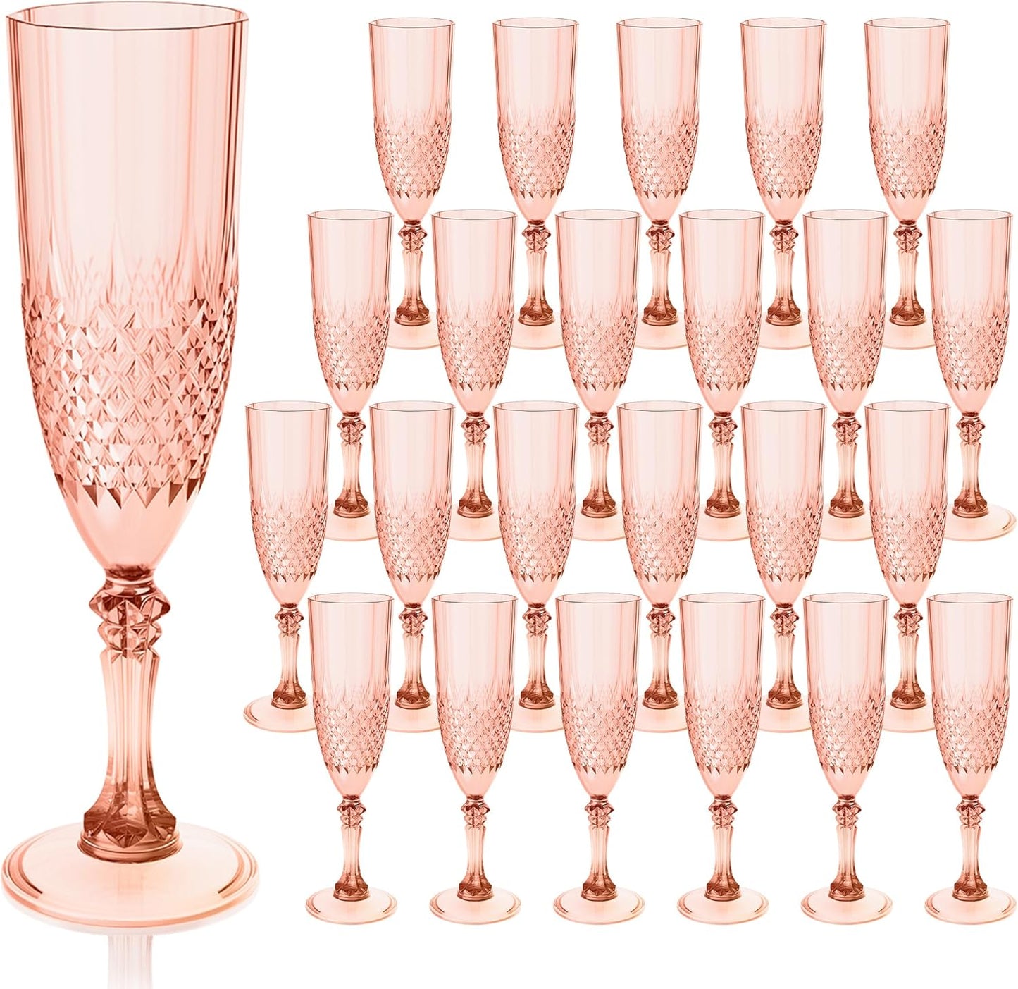 Plastic Champagne Flutes, 24PCS Rose Gold Wine Glasses Goblets Cups Reusable Flute, for Weddings Bachelor Parties Toasting and Events(24, Rose Gold)