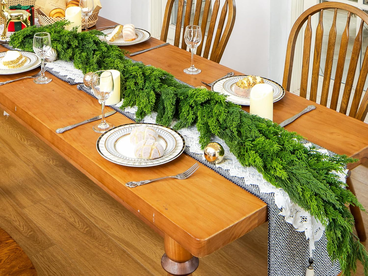 6FT Christmas Garland Cypress Garland Artificial Pine Garland Realistic for Mantle Stairs Table Wall Front Door Indoor Outdoor Christmas Xmas Decor Home Party Decorations