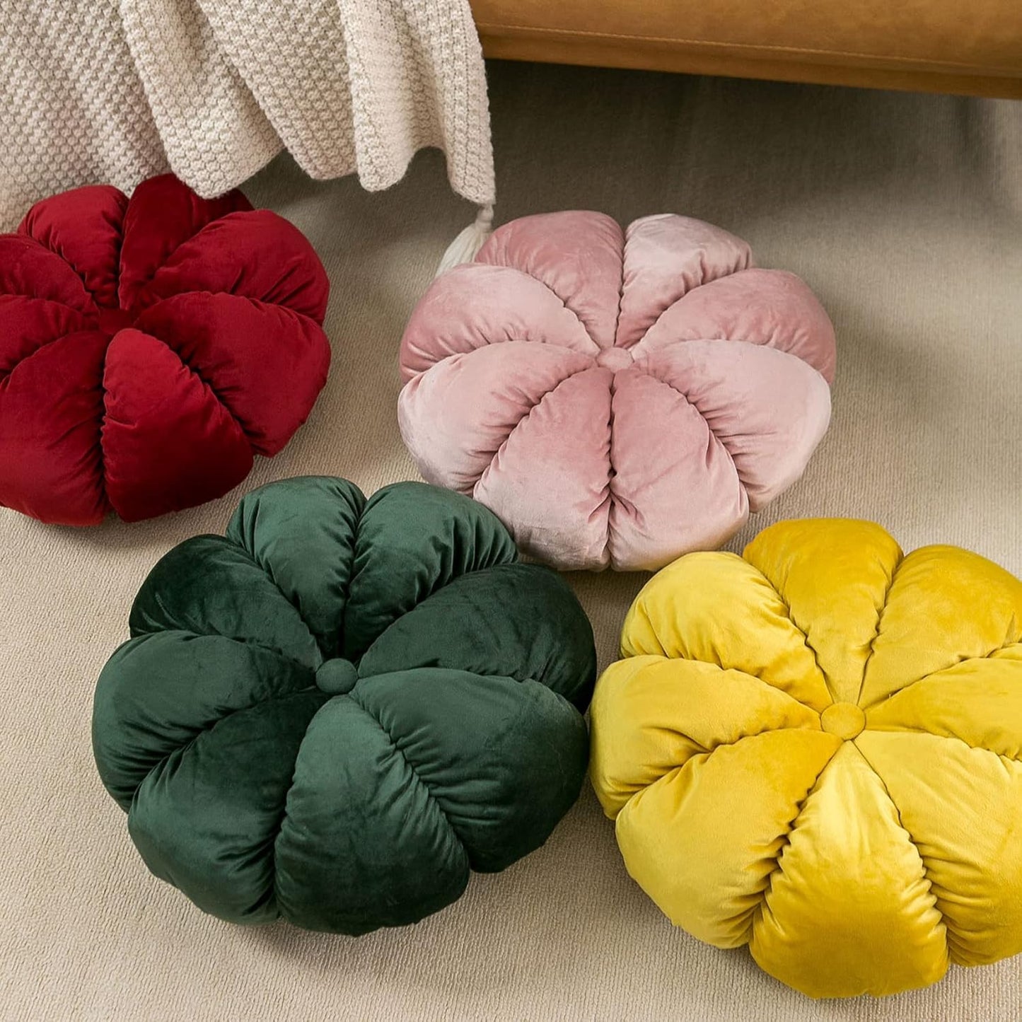 Flower Pillow Cushion Round Decorative Throw Pillow for Couch Bedroom Flower-Shaped Floor Cushion for Girls Kids (Dark Green, 15.7”)