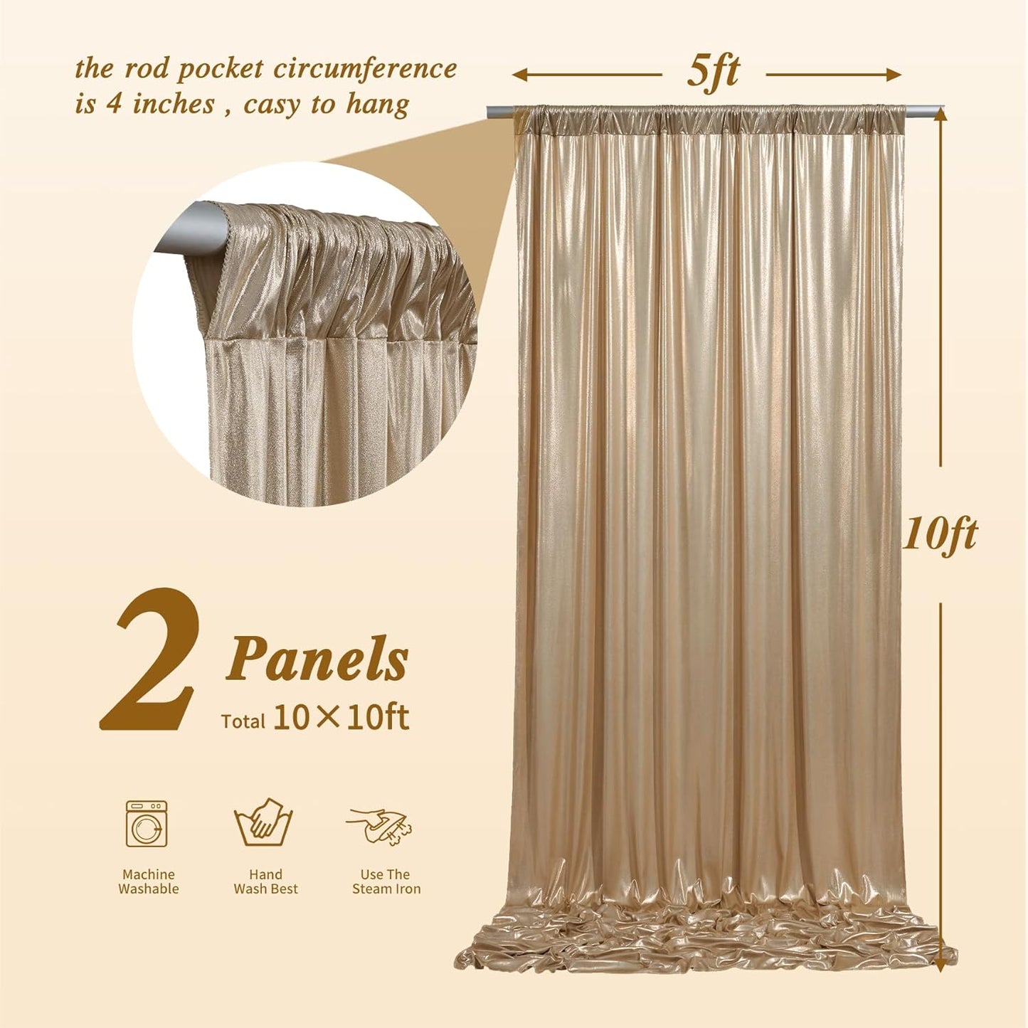 10x10 ft Champagne Sequin Backdrop Curtain Panels for Parties, Wrinkle Free Glitter Photo Backdrop Drapes 2 Panels 5x10FT Shimmer Back Drop Cloth for Wedding Birthday Christmas Photography Background