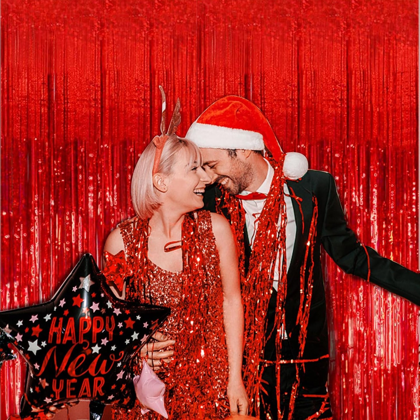 20 Pack Foil Curtain Backdrop Red Metallic Tinsel Foil Fringe Curtains Photo Booth Props for Birthday Wedding Engagement Baby Shower Bachelorette Christmas Holiday Celebration Party Decorations