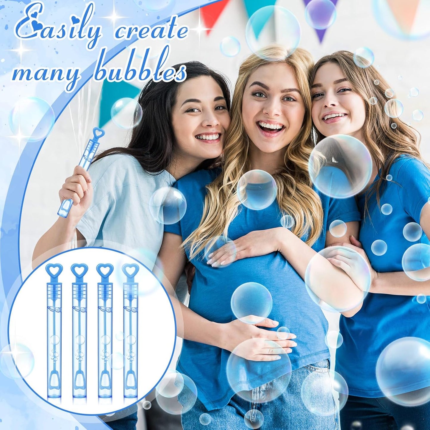 150 Pcs Bubble Wands Bulk for Wedding Party Mini Heart Wand with Bubble Solution for Wedding Bridal Showers Valentine Anniversary Graduation Birthday Supplies(Blue,Single Heart)