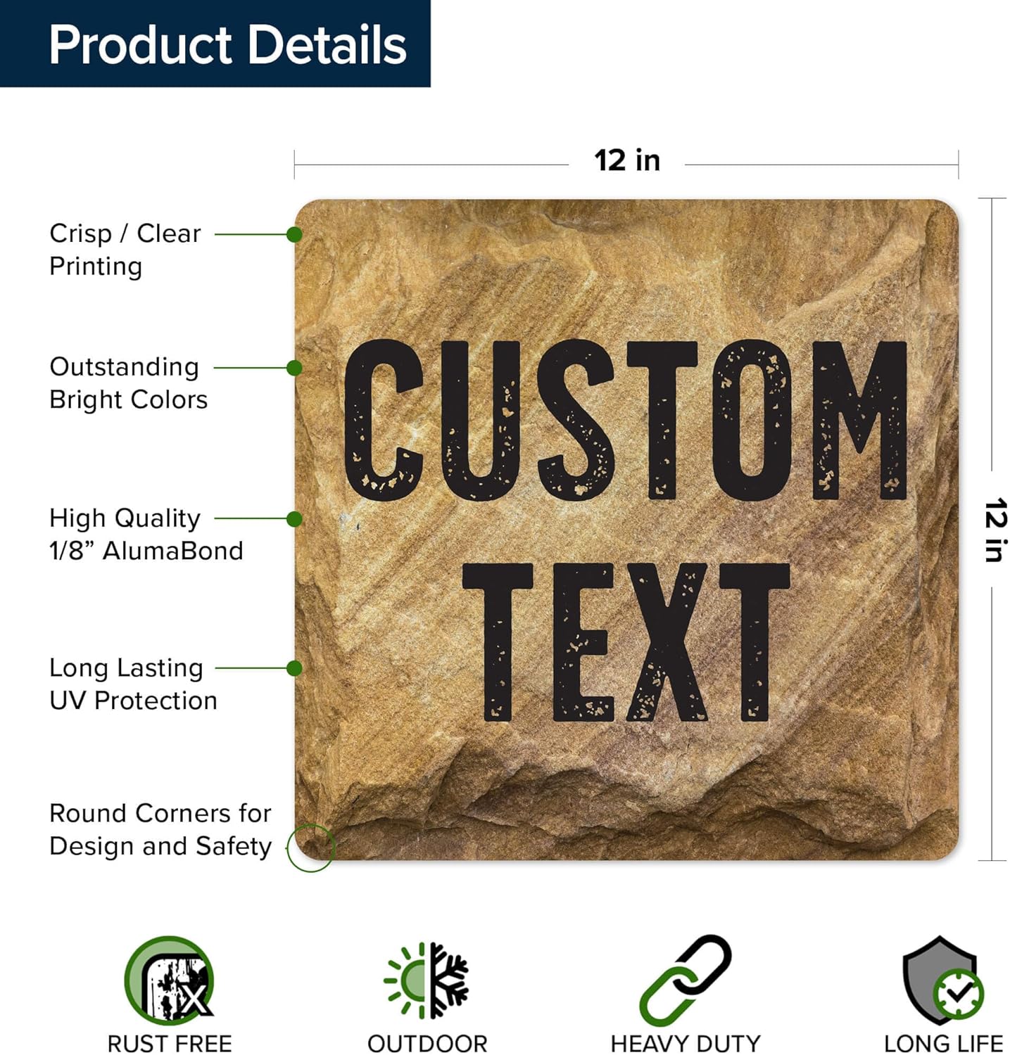 Custom Sign, Custom Street Sign, 11 Font Colors, 13 Font Styles, 4 Hole Options, 22 Sizes, 12x12 Inches, Rust Free DiBound, Fade Resistant, Made in USA by My Sign Center (Stone)