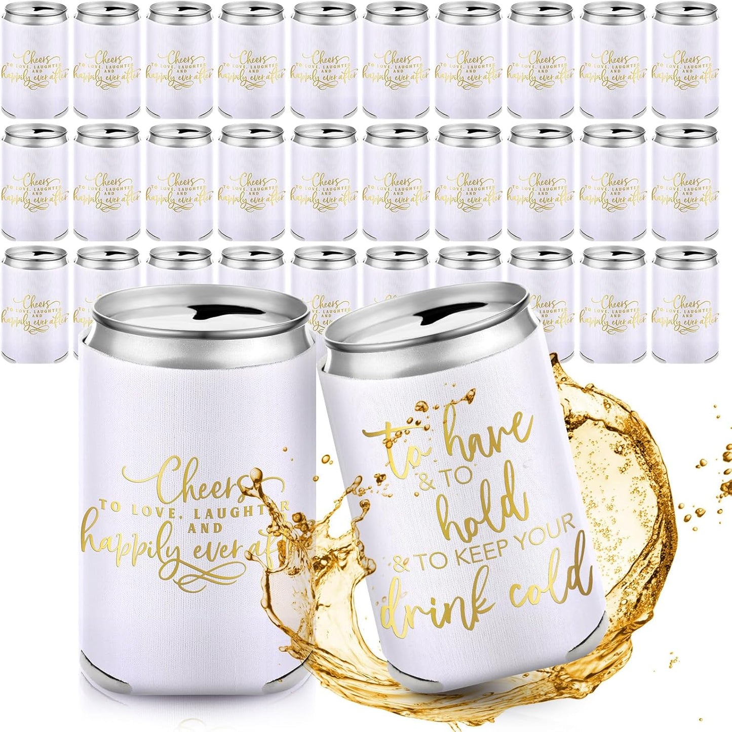 50 Pieces White Wedding Can Cooler Sleeves Bulk Engagement Party Favors for Guests Beer Cooler Cheers to Love Laughter Happily Ever After Rehearsal Dinner Decorations for Wedding Bridal