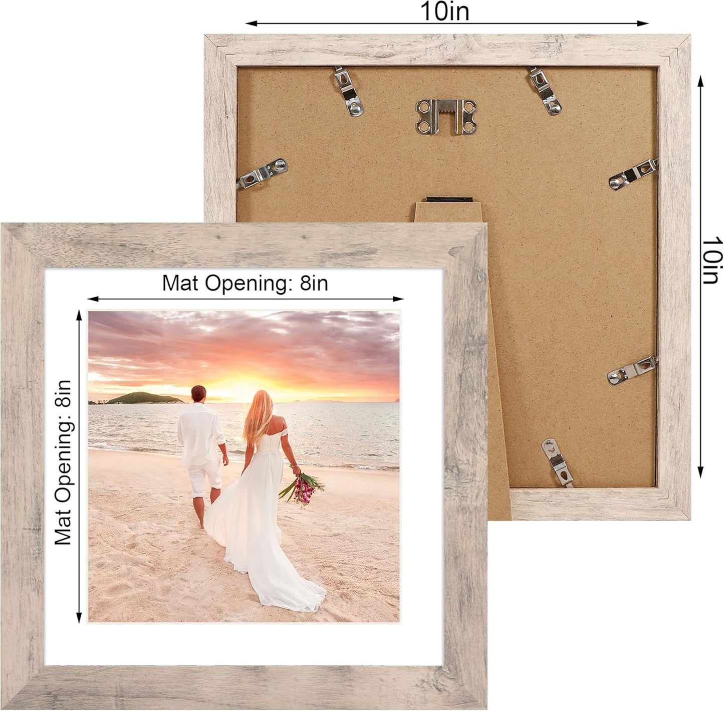10x10 Picture Frame Set of 4 with High Definition Glass, Smoke Gray Frames Display 8x8 Picture with Mat or 10 x 10 Without Mat, Wood Square Photo Frame for Wall Mount and Tabletop Display