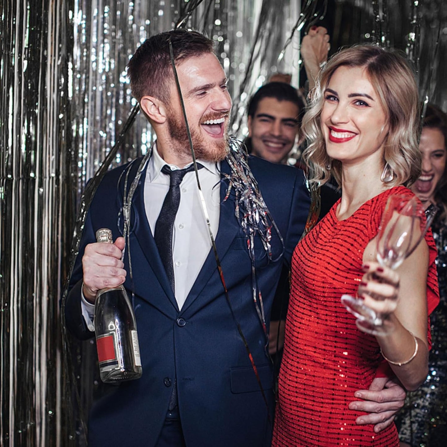 10 Pack Foil Curtain Backdrop Black Metallic Tinsel Foil Fringe Curtains Photo Booth Props for Birthday Wedding Engagement Baby Shower Bachelorette Christmas Holiday Celebration Party