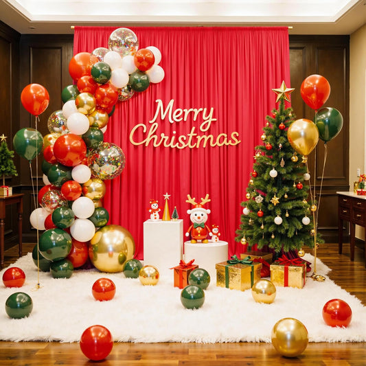 PartyVillage 10ft×15ft Red Backdrop Curtain for Wedding Parties, 2 Panels Wrinkle Free 15 FT Long Polyester Photo Backdrop Drapes Back Drop Cloth for Birthday Photography Background