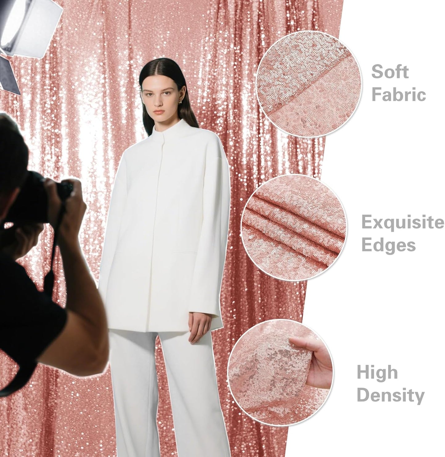 Rose Gold Sequin Backdrop Curtain 4 Pieces 2FTx8FT Glitter Photography Backdrop for Party Wedding Birthday Christmas Decorations