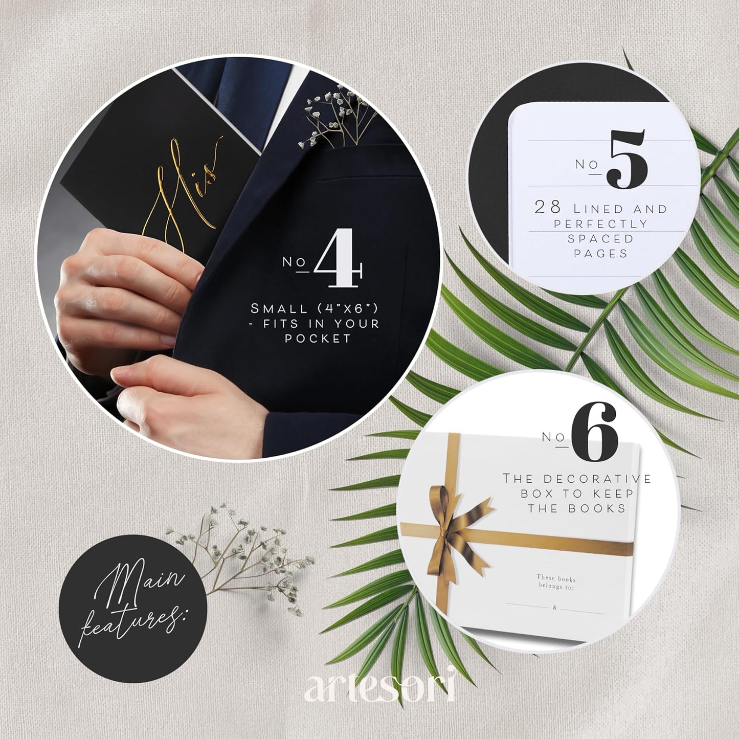 ARTESORI Wedding Vow Book for Her & Him, Soft Touch, Gold Engraving, 28 Lined Pages, Wedding Vow Books His and Hers, Wedding Essentials, Wedding Registry Gifts, His and Hers Gifts [Blush & Black]