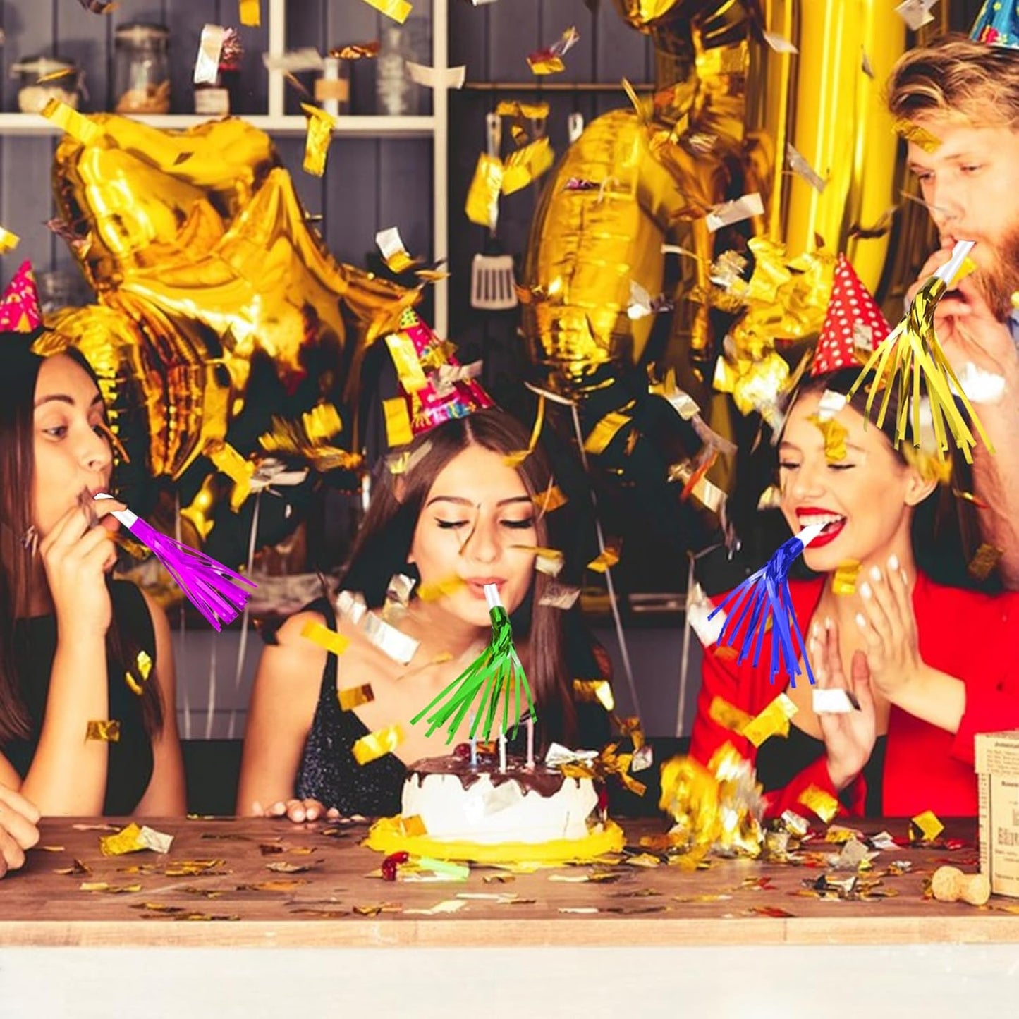 24 Pack Metallic Fringe Party Blowers - Kids Party Noise Makers,Party Blowers for Kids,Horns & Whistles for Graduations,Weddings,Birthdays,Family Gatherings and Sporting Events