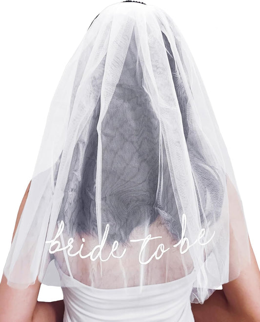 Bride To Be Embroidered Veil - Embroidered Veil for Bachelorette Party, Bach Party Favors Accessory, Bride To Be Headband, White Head Peace for Bridal Shower, Engagement Party, Wedding and Gift