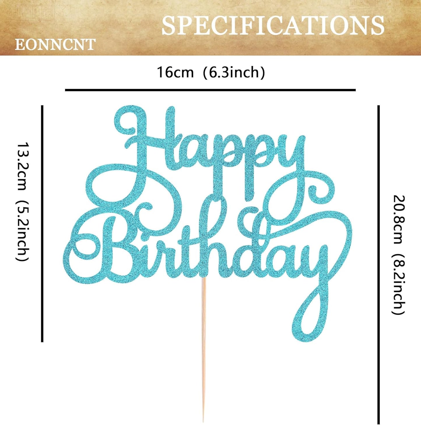 Happy Birthday Cake Topper - Sky Blue Glitter Birthday Party Cake Decoration Supplies - Happy Birthday Cake Decor, for Anniversary/Birthday Party Supplies Photo Booth Props