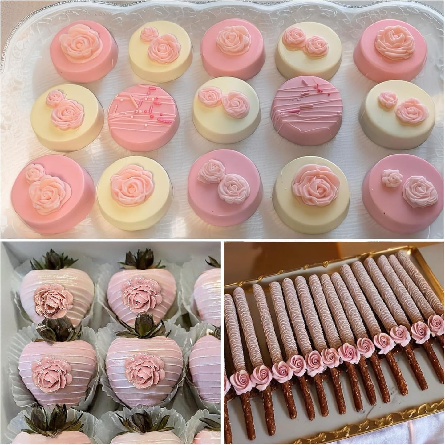 4 Pcs Rose Flower Silicone Molds, Fondant Cake Flower Mold Silicone Polymer Clay Molds Rose Clay Mold for Cupcake DIY Crafts Cake Decoration Roxjaejae