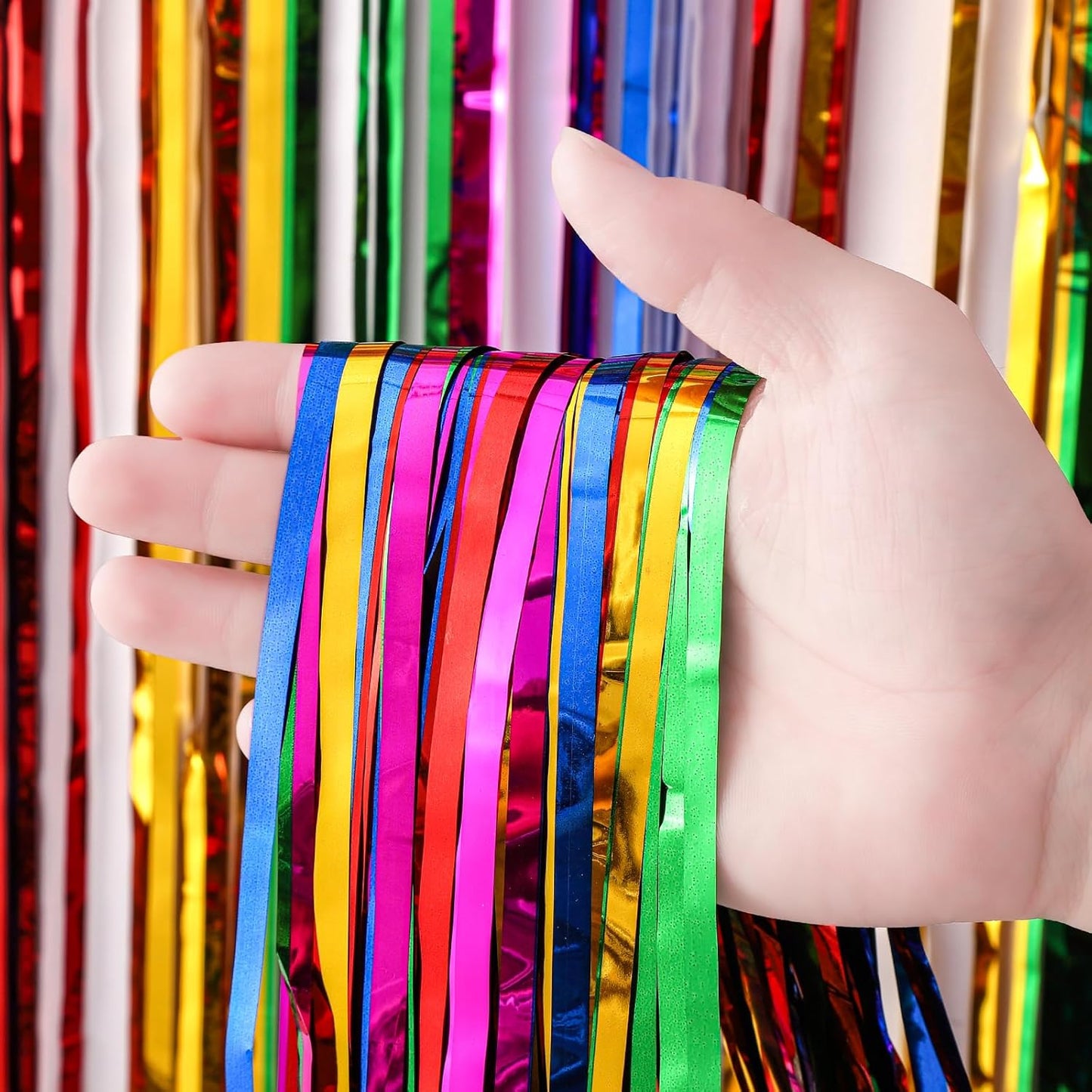 2 Pack 3.3x8.2 Feet Rainbow Foil Fringe Backdrop Curtains, Tinsel Streamers Birthday Party Decorations, Fringe Backdrop for Graduation, Baby Shower, Gender Reveal, Disco Party