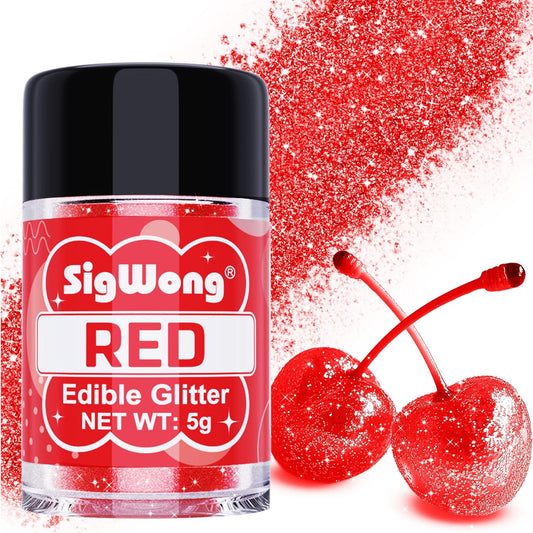 Red Edible Glitter - 5g Food Grade Cake Decorating Shimmering Glitter, Edible Sprinkle Luster Dust for Drinks, Chocolates, Fondant, Strawberries, Cupcakes, Candy, Cookie - Vegan