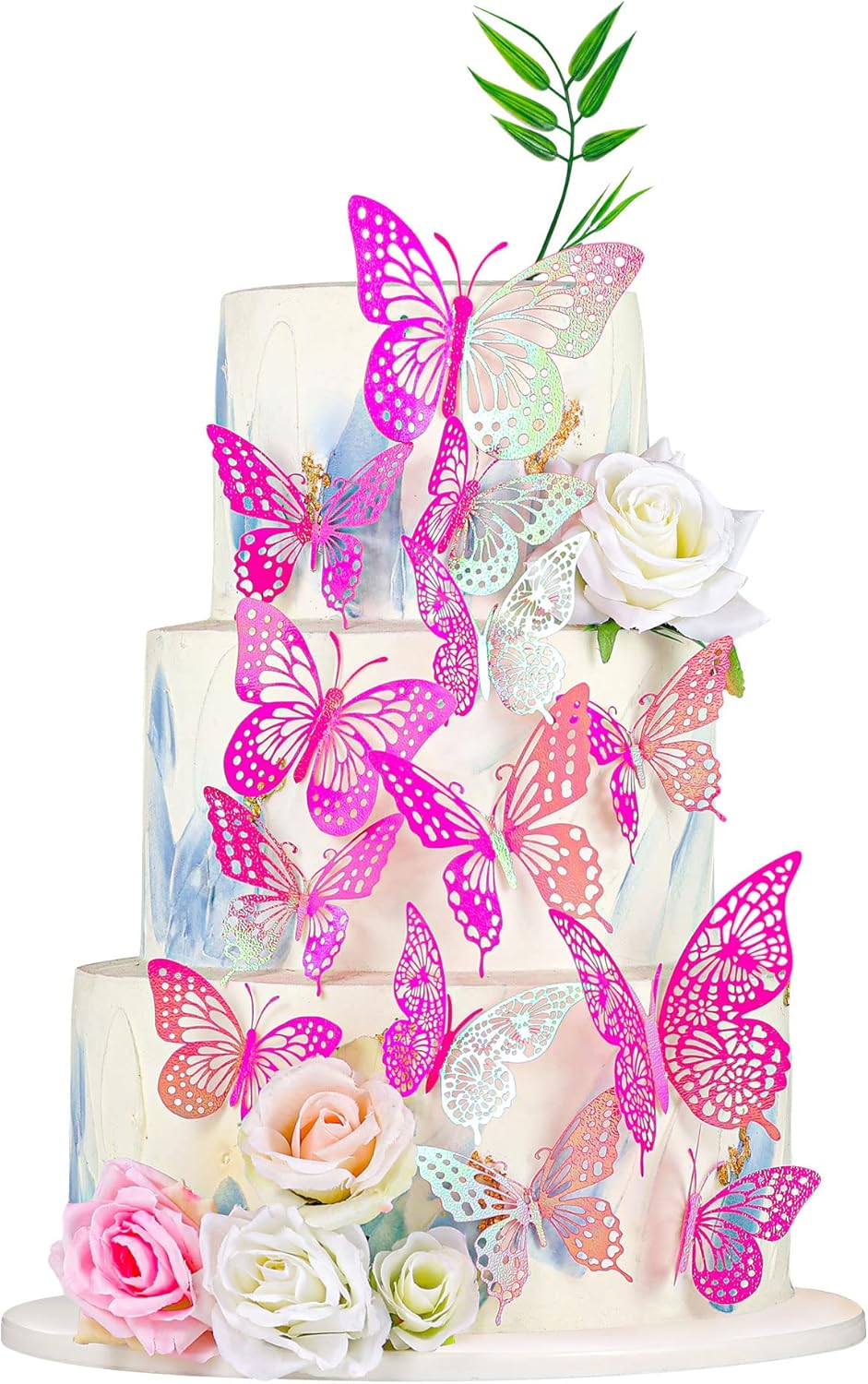 Gyufise 36 Pack Laser Purple Red Glitter 3D Butterfly Cupcake Toppers Hollow Cake Decorations for Birthday Wedding Fairy Party Wall Sticker Decal