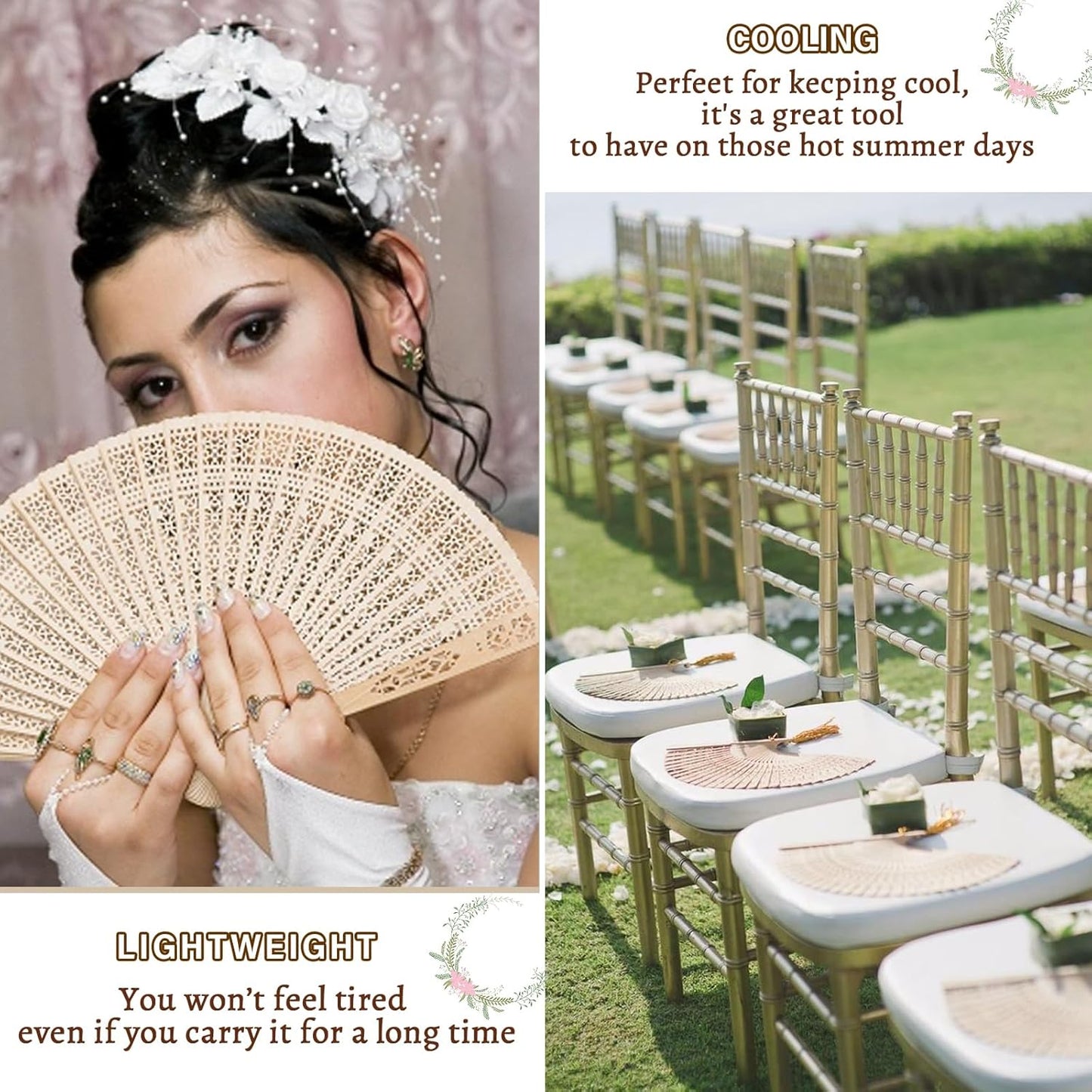 100Pcs Custom Wedding Fans for Guests Bulk – Personalized Hand Fans with Text or Logo for Wedding Guest Favors, Bridal Shower, Party Decorations (Sandalwood, 100)