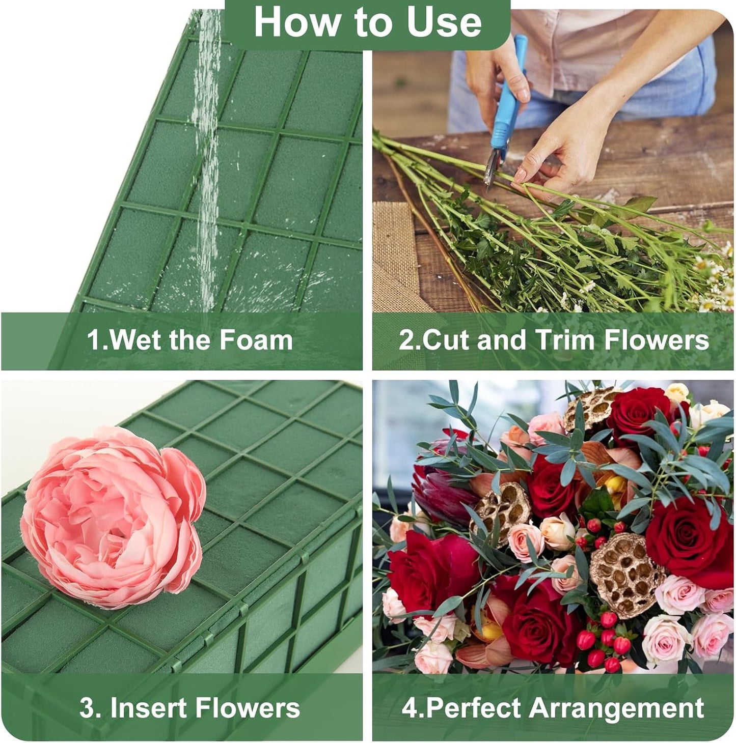 6 Pcs Floral Foam Cage, 11.8" x 4.5" x 3.1" Rectangle Flower Cage Holders with Floral Foam, Floral Arrangement Cage for Artificial Flowers, Fresh Flowers and Home Decoration