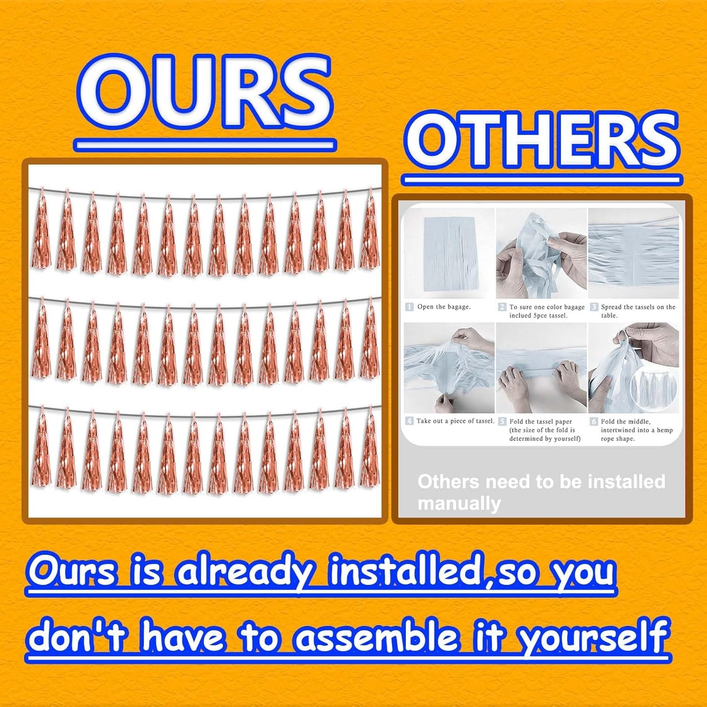 3P Metallic Fringe Tassel Banner Garland Foil Tinsel Streamer Wall Hanging Curtain Backdrop Banner for Parade Floats,Graduation Decorations, Wedding Party Decoration(Rose Gold)