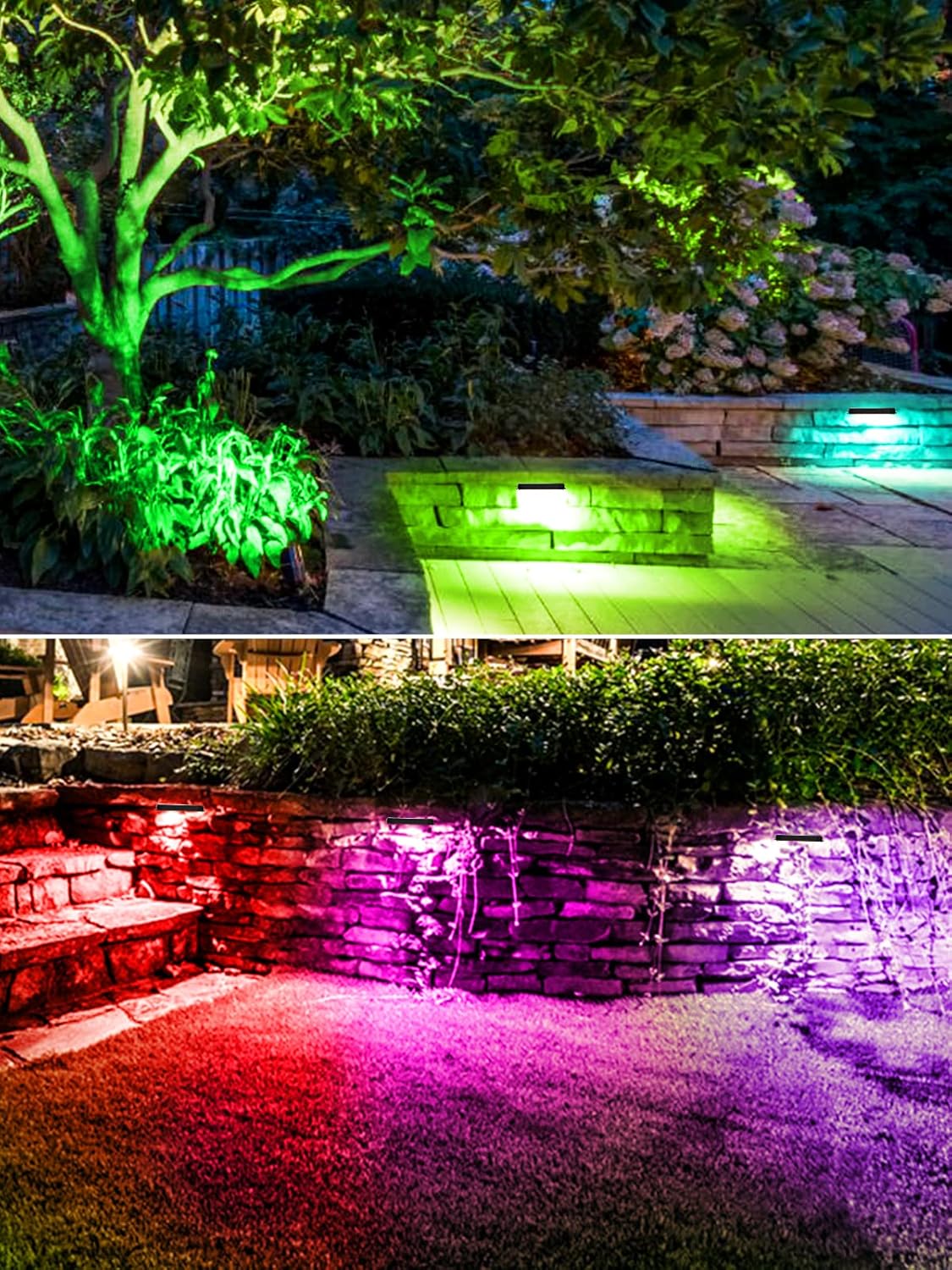 5W RGB Retaining Wall Lights 7 inch LED Hardscape Lighting Color Changing Low Voltage Landscape Paver Lights 12V 24V Step Lights Outdoor IP66 Waterproof Stair Lighting (8 Pack+Connectors)
