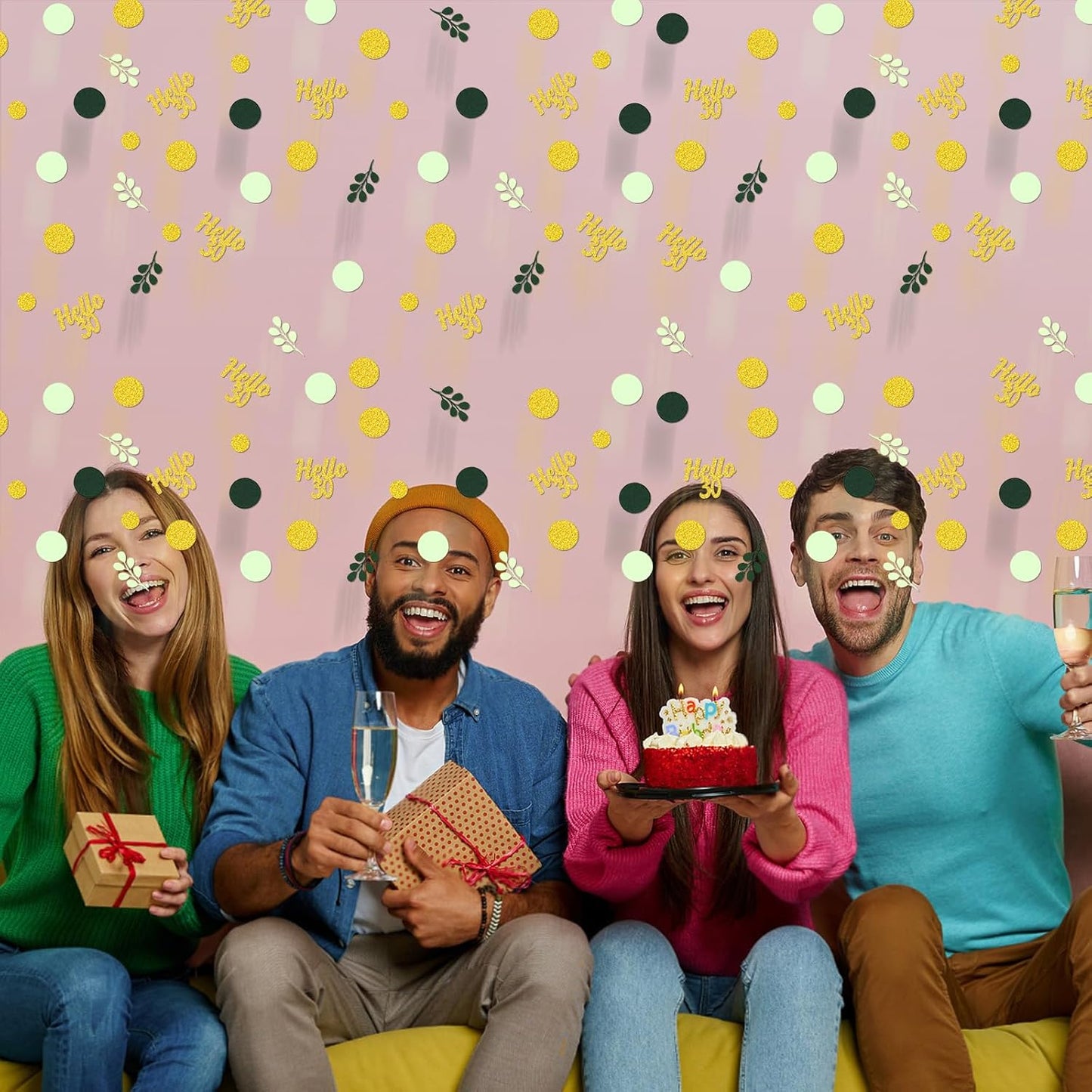 300PC Gold Glitter and Sage Green Happy 30th Birthday Decorations for Her/Him Greenery 30th Birthday Confetti for Table Thirty Party Decor Supplies