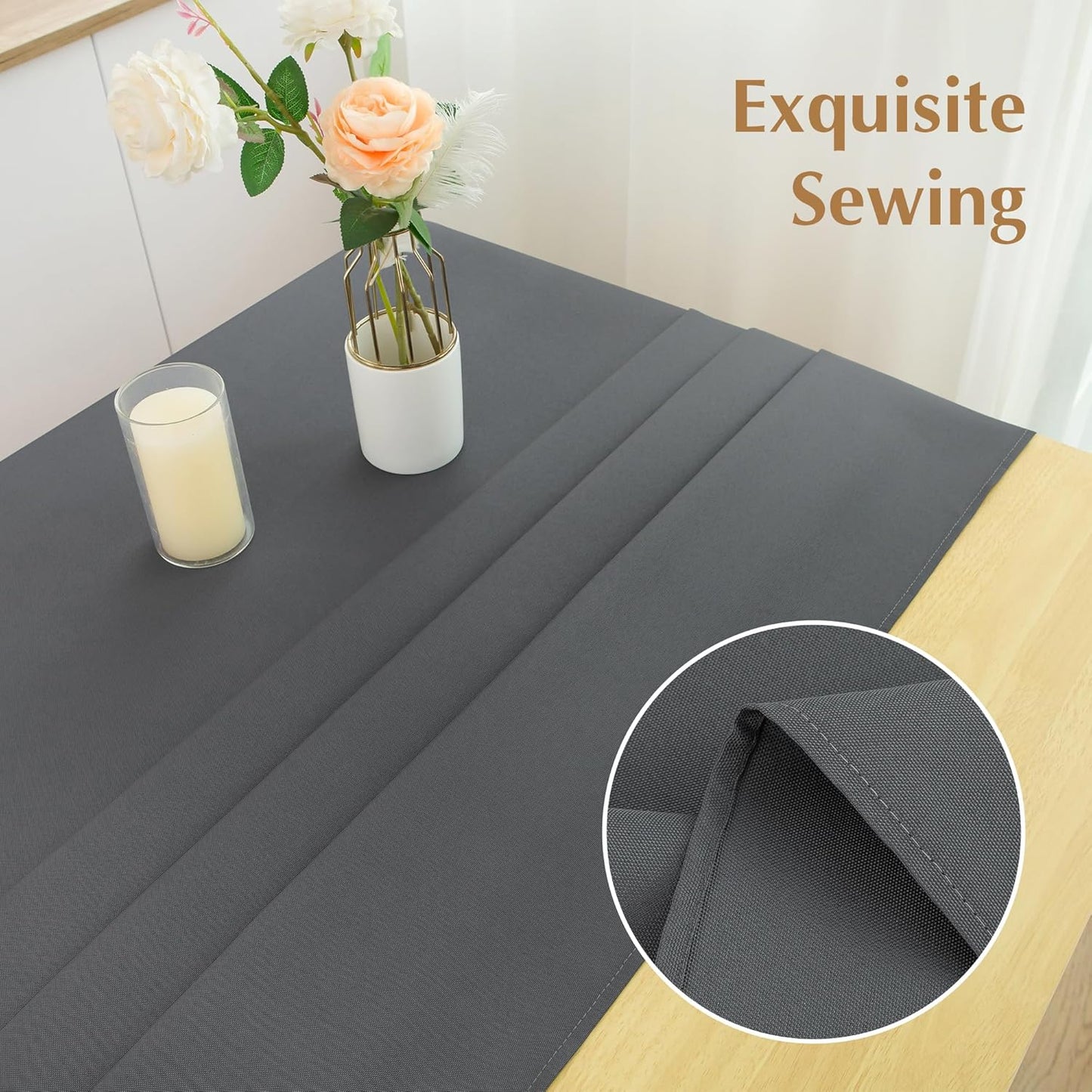 2 Pack Square Table Cloth 60X60 Inch Grey Washable Fabric Tablecloth Polyester Solid Dining Table Cover for Birthday Party Dinner Holiday Outdoor Indoor