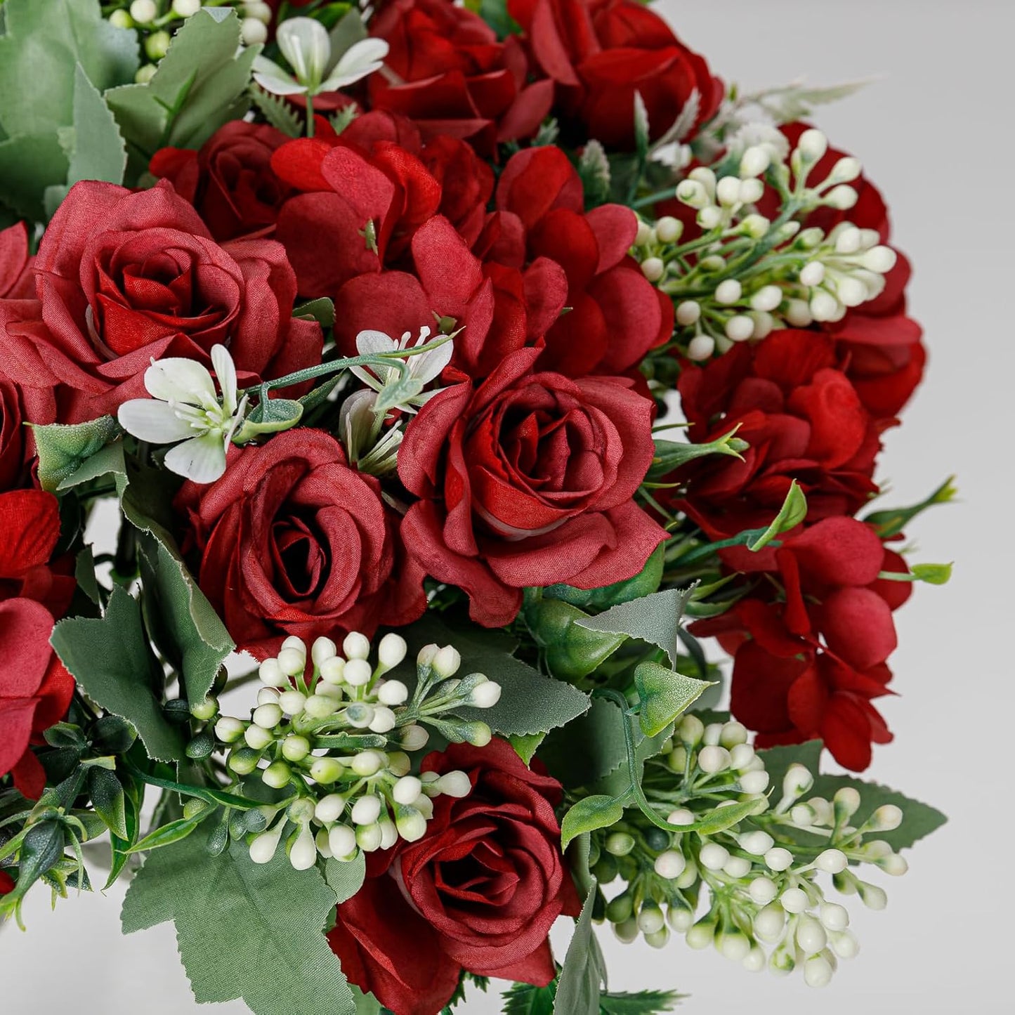 Artificial Flower 5 Branches Artificial Silk Fake Flowers Bouquet Small Roses for Wedding Home Office Tables Decor 2 Packs(Red)