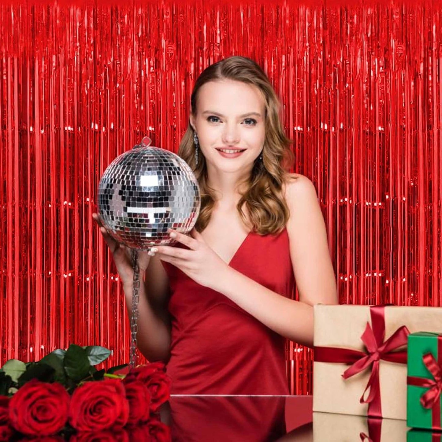 6 Pack Red Foil Fringe Curtains Backdrop, 3.28 x 8.2 Ft Metallic Streamers Tinsel Curtains Background for Photo Booth, Birthday, Weddings, Carnivals, Graduation, Themed Party Decorations