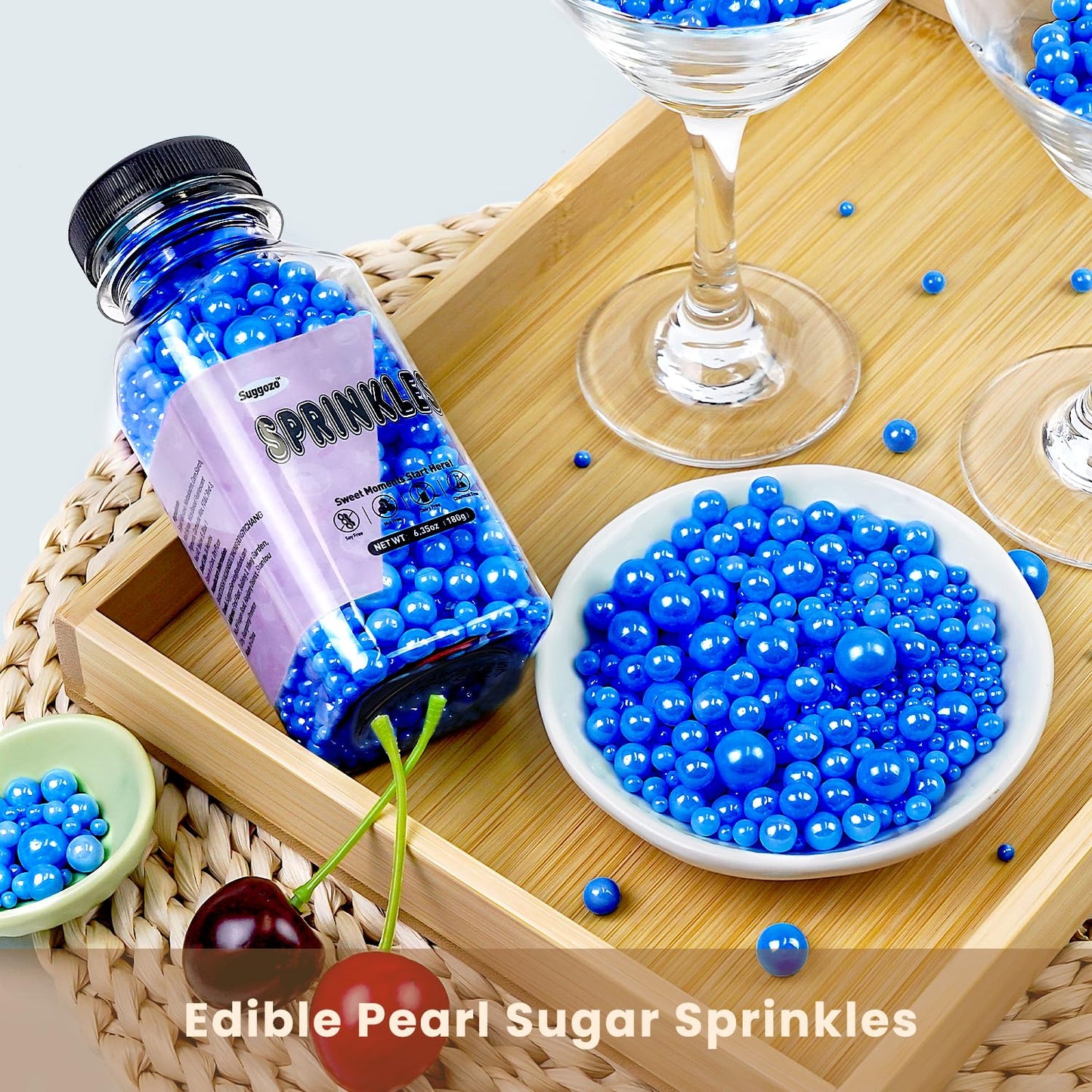 Edible Blue Sugar Sprinkles, Edible Sprinkles for Cake Decorating, Cupcake Toppers, Cake Decorations, Cookie Decoration, Wedding Party Supplies, 180g/6.35oz
