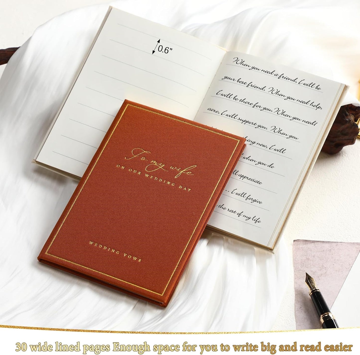 2 Pcs Wedding Vow Books His and Her to Husband Wife Wedding Must Have Registry Ideas Gold Foil Lined Page Premium Engagement Gift for Guest Groom Newly Engaged Couple(Brown-Beige)