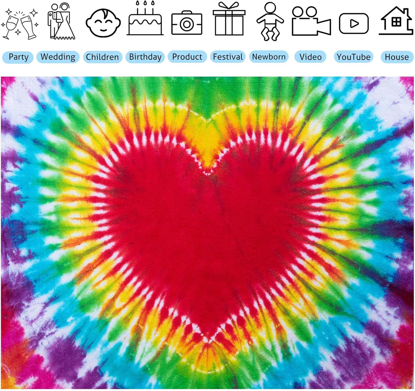 Hippie Backdrop 5x3ft 60s 70s Backgrounds Tie Dye Theme Party Decorations Hippie Supplies Photo Booth Props