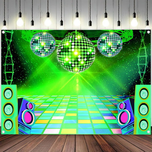 Dance Party Backdrop Retro 80s 90s Theme Stage Dance Ball Music Birthday Party Decoration DJ Photography Background 5 x 3 ft for Baby Shower Picture Photo Shoot Polyester Fabric, Blue