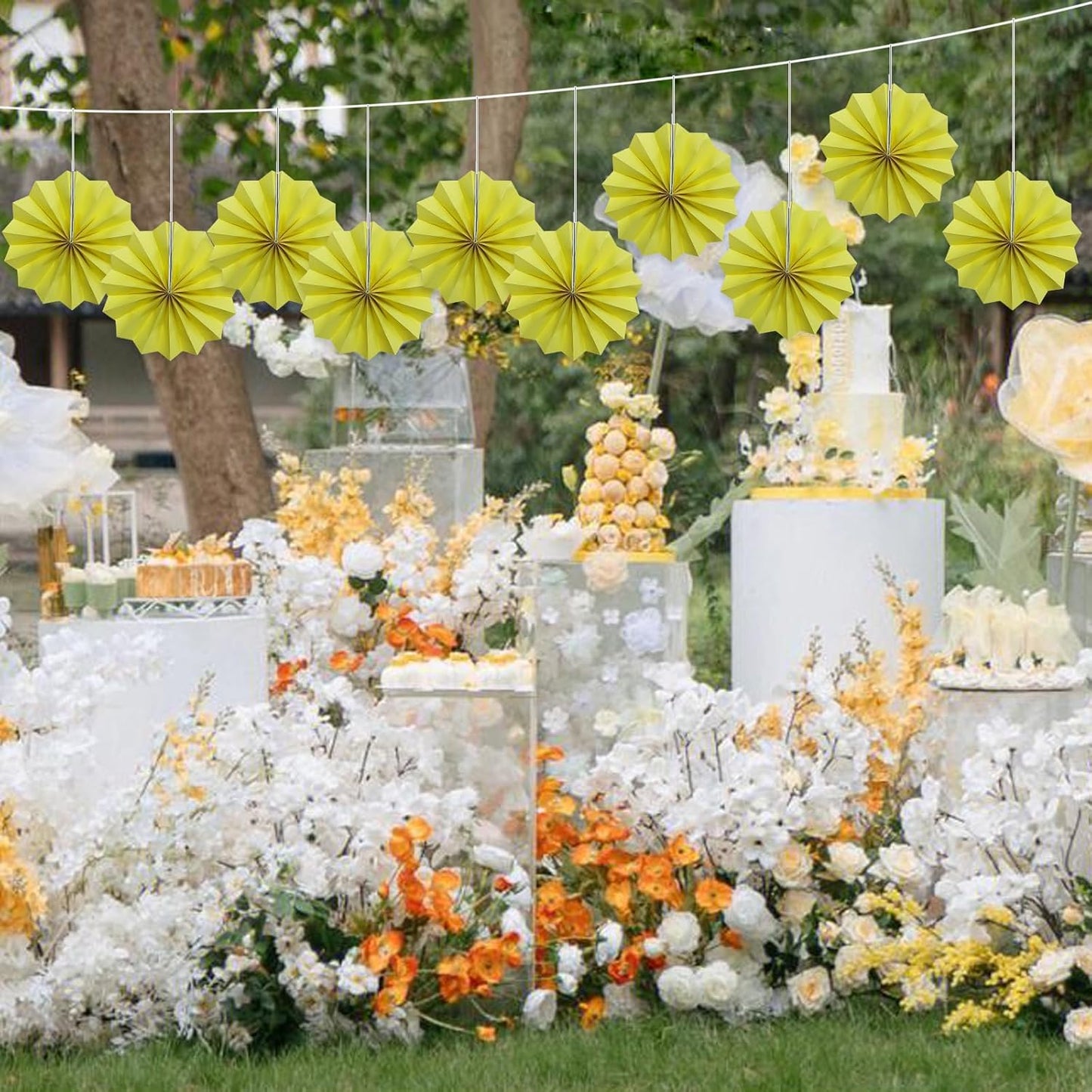 Yellow Party Decorations,Paper Decorations for Party,Lemon Decorations Party Paper Fans Bulk 8in,Anniversary Decorations for Part 30 Color DIY Set （Lemon Yellow）