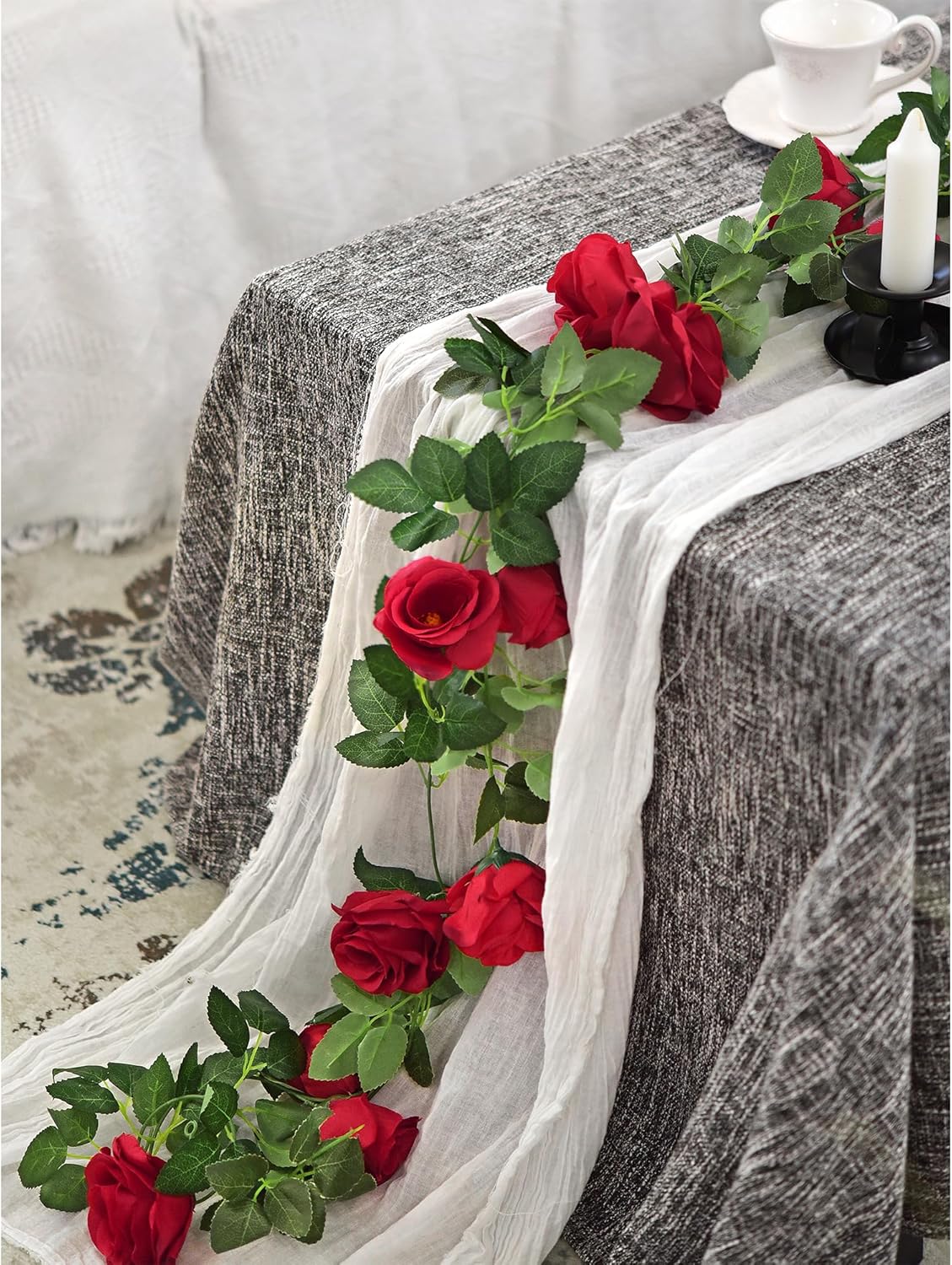 FiveSeasonStuff 29 Ft 4 Pack Rose Silk Flower Garland Artificial Flowers Decoration Hanging Floral Décor for Wedding Baby Shower Birthday Party Garden (Venetian Red)