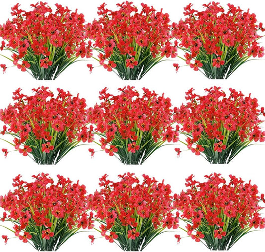 30 Bundles Artificial Flowers Outdoor UV Resistant Fake Flowers No Fade Faux Plastic Plants Garden Porch Window Box Decorating(Rose red)