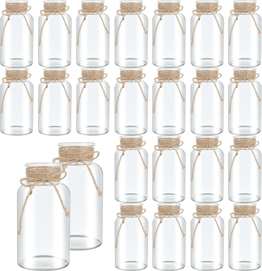 Vintage Glass Flower Vase，24 Pack Farmhouse Transparent White Glass Centerpiece Vases Mason Jars for Weddings, Parties & Home Decor Bulk (24, Transparent)