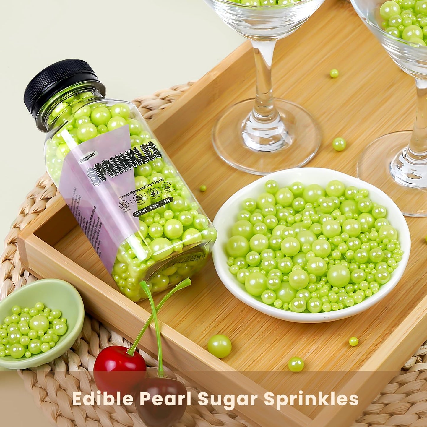 Edible Green Pearl Sprinkles, Sugar Pearls for Cake Decorating, 180g/6.35oz, Cupcake Toppers, Baking Cake Decorations, Cookie Decoration, Wedding Party Chirstmas Halloween Supplies