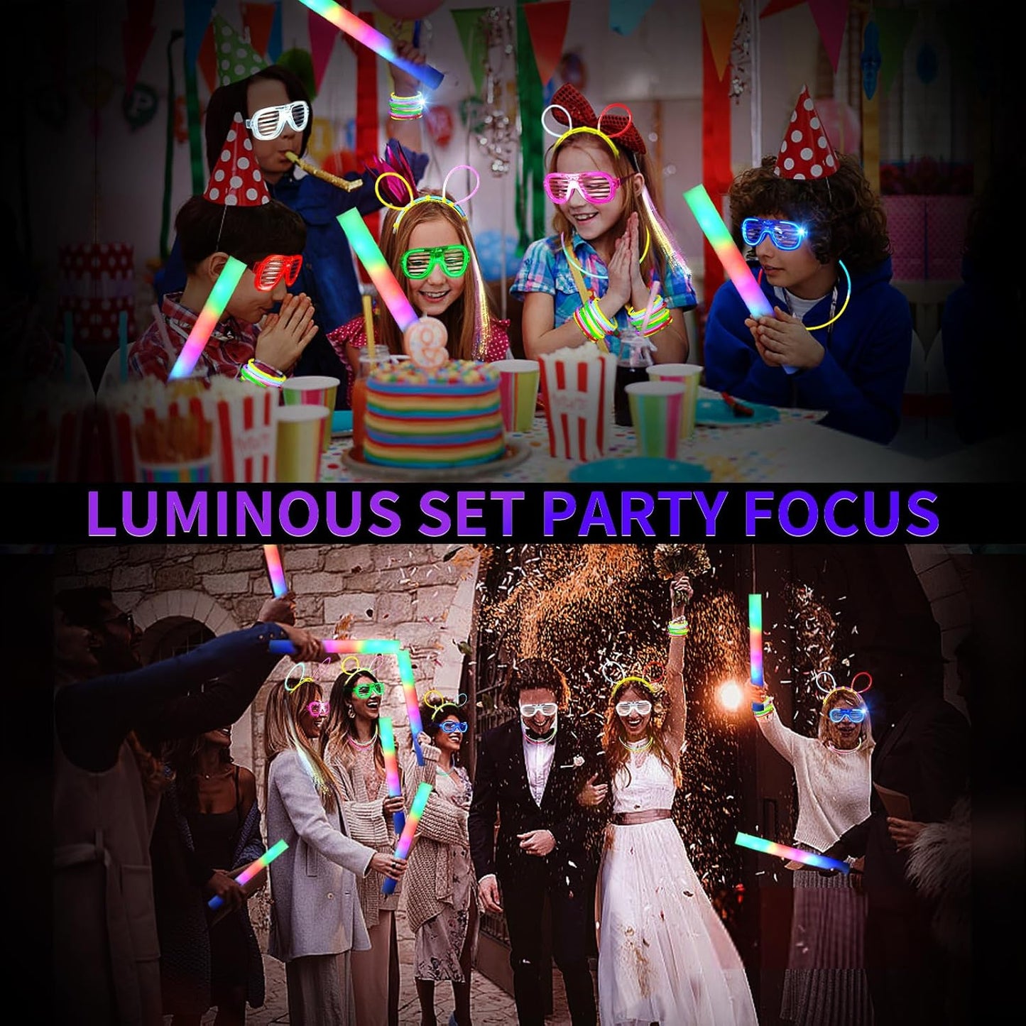 272 PCs Glow Party Supplies, 24 Foam Glow Sticks, 24 LED Glasses and 200 Glow Sticks ＆ Bracelets, 12 Glow sticks headband 12 Fiber Optic Hair Light，Glow Neon Party Favors for Wedding, Concert, Raves