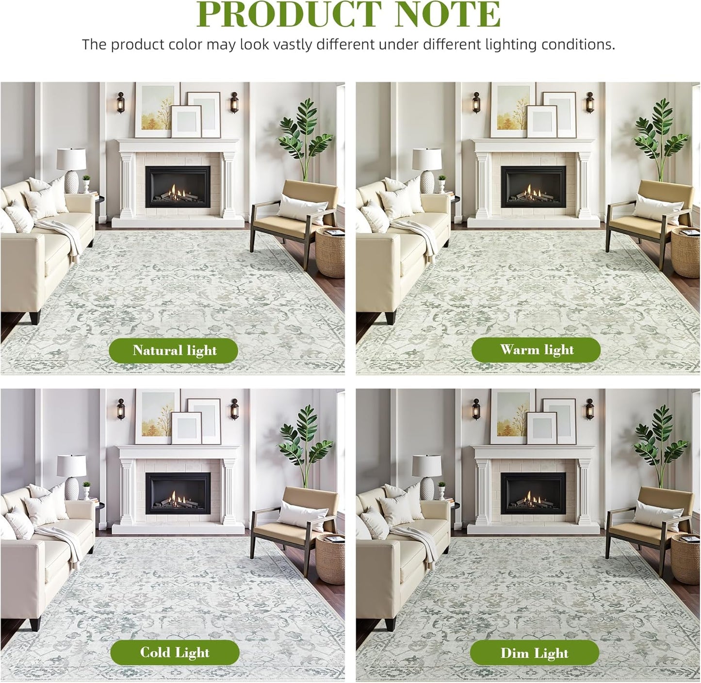 Deerly Green Area Rugs 9x12 for Living Room Soft Non-Slip, Large Bedroom Rug Vintage Dining Room Rug Tribal Farmhouse Carpet for Dining Room Office Green