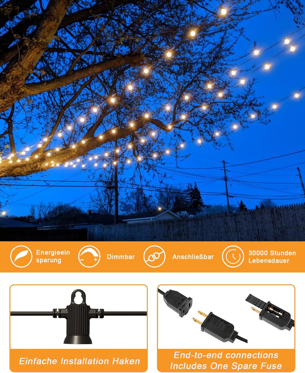Outdoor String Lights Waterproof, 240FT Patio Lights with 124 Shatterproof G40 Globe Bulb(4 Spare), Connectable Dimmable Hanging LED String Lights for Outside Backyard Porch Balcony(120FTx2)