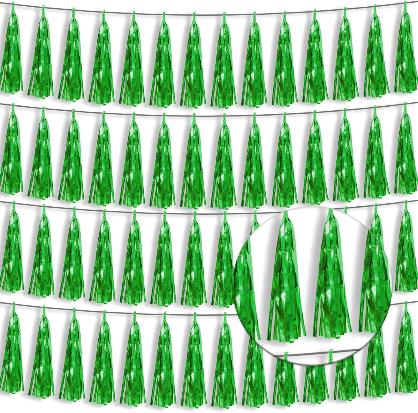 4P Green Foil Fringe Tassel Banner Garland Metallic Tinsel Streamers Wall Hanging Curtain Backdrop Banner for Parade Floats, 2024 Graduation Decorations, Father's Day Party Decoration