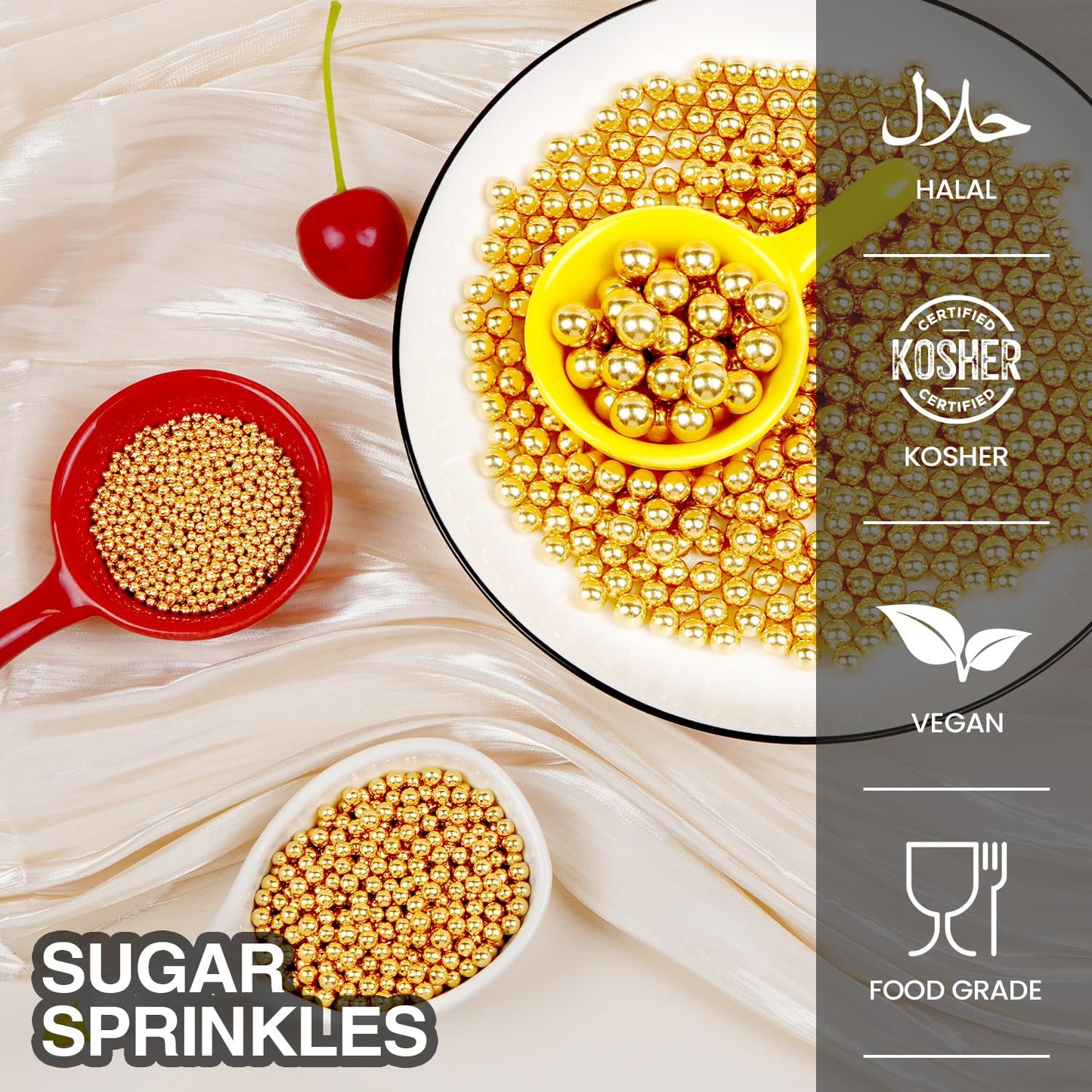 Gold Edible Sugar Pearl Sprinkles for Cake Decorating, Candy Pearls Sprinkles for Cupcake, Cookie, Baking Cake Decorations, 4 sizes, 160g/5.64oz, Holiday, Wedding Party, Christmas Supplies