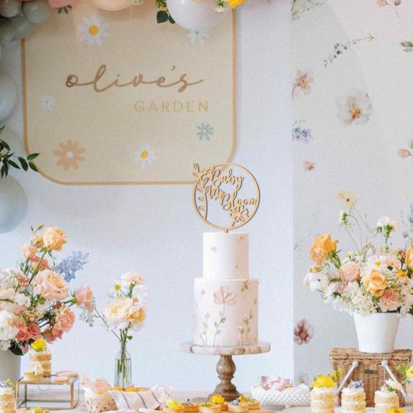 Baby In Bloom Cake Topper - Baby Shower Party Supplies,Pregnancy Reveal Cake Topper,Gender Reveal Decor