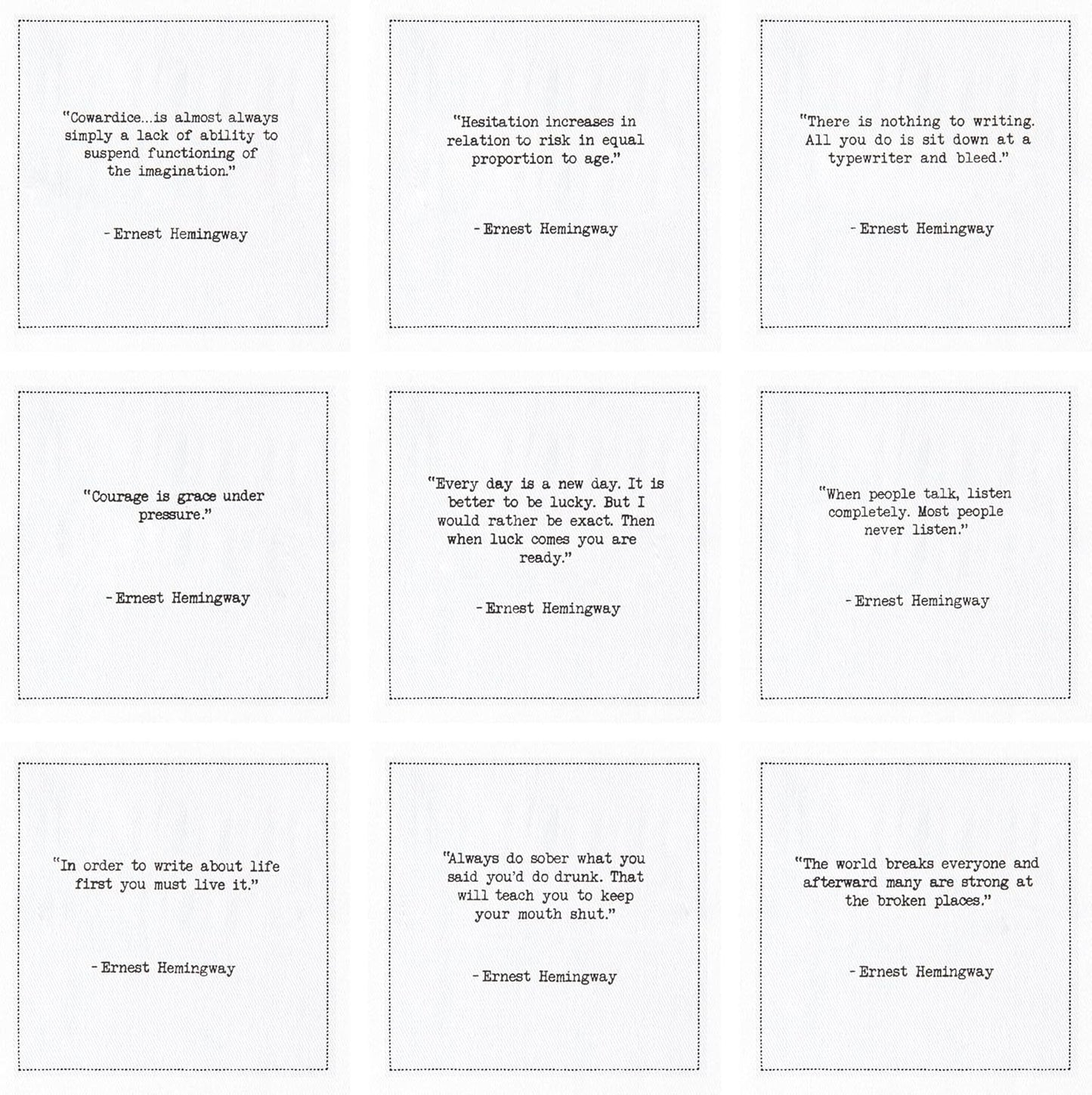 Five Star Napkins Hemingway Quotes, White Cotton Cocktail Napkins, Beverage Napkins, Bar Napkins, Cloth Napkins, Party Napkins, Events, Holidays, Weddings, Birthdays, Disposable, 4.5" x 4.5"- (50x)