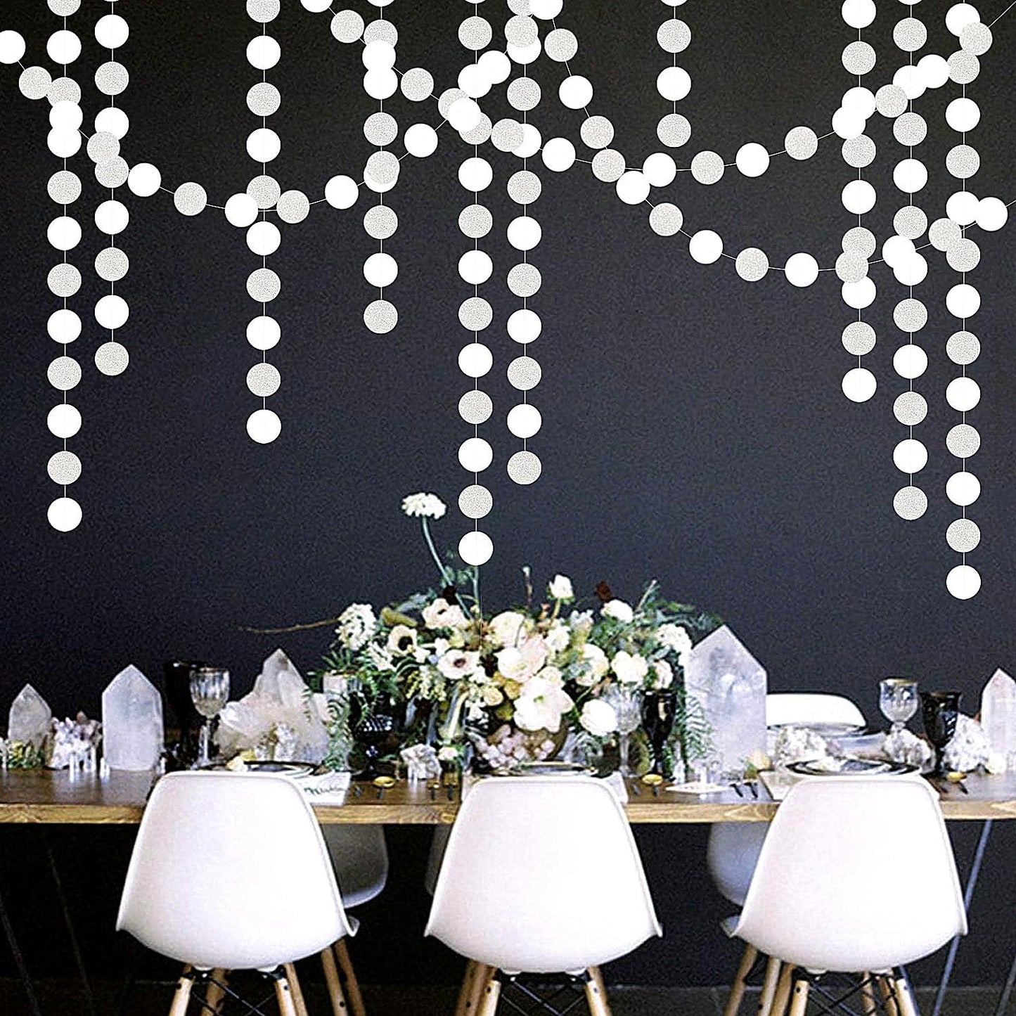 Glitter Silver White Party-Decorations Streamers - 52Ft Birthday Hanging Paper Garland Banner,Engagement Wedding Bachelorette Baby Bridal Shower Christmas Supplies Backdrop Graduation Decor Hugtmr