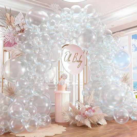 412pcs Clear Balloon Garland Arch Kit 18 12 10 5 Inch Different Sizes Matte Latex Crystal Transparent Balloons for Baby Shower Birthday Wedding Graduation Anniversary Party Decoration