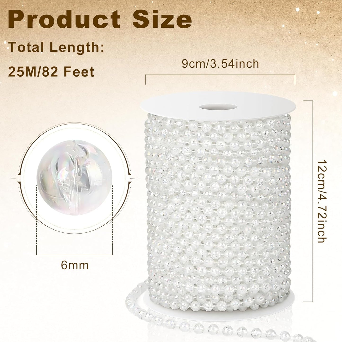 Pearl Beads Garland, 6 MM Clear Faux String of Pearls, Pearl Garland for Christmas Tree 82FT Pearl Beads Strand Spool Bead Roll for Crafts Floral Centerpieces Wedding Party Christmas Tree Decorations
