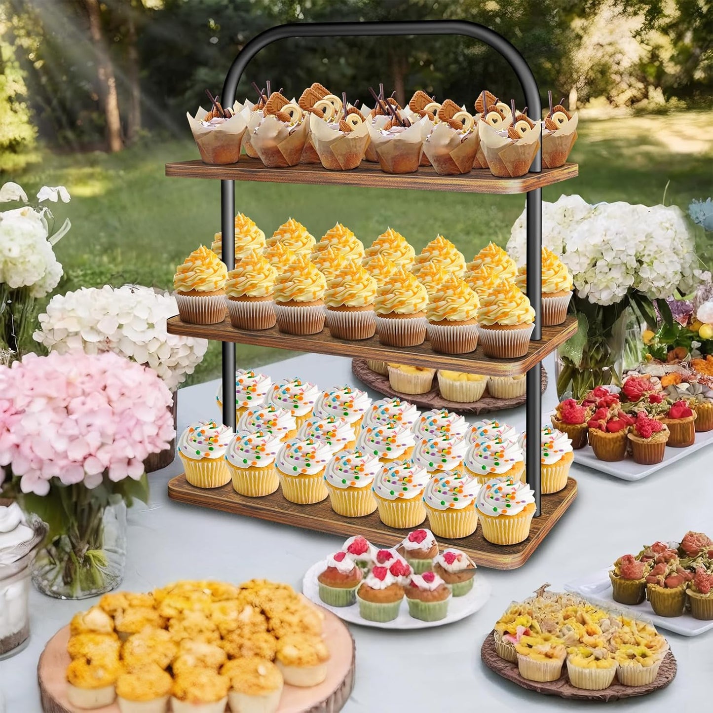 Cupcake Stand, 3 Tier Wood Cupcake Stand for 50 Cupcakes, Dessert Table Display Set with Cupcake Stands, Cupcake Tower Stand for Birthday, Wedding, Baby Shower, Party