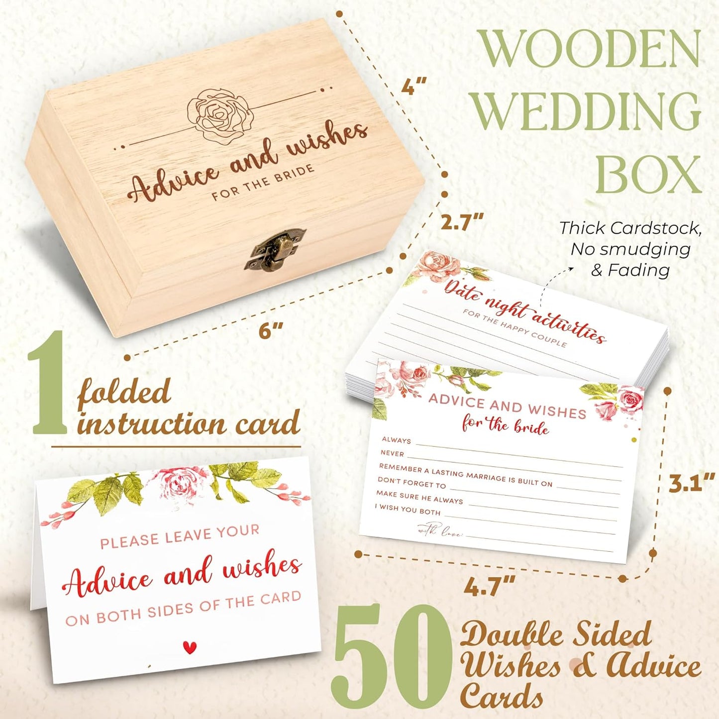 Advice For The Bride Cards - 50 Pcs Wedding Advice Cards For Bridal Shower Decorations, Marriage Advice And Wishes Cards For Engagement Party Games, Advice Box For Wedding Shower Decor