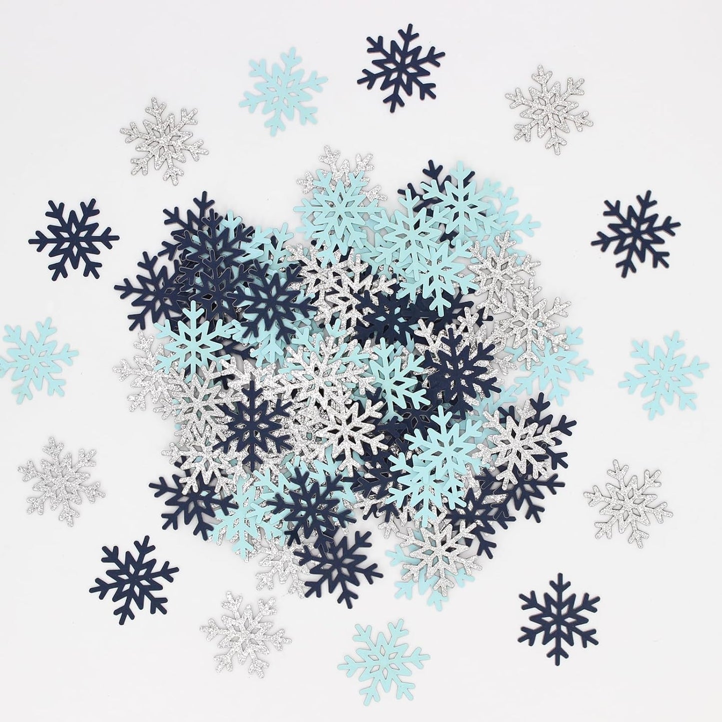 200PC Blue Silver Snowflakes Confetti Winter Wonderland Baby Shower Decorations Boy First Birthday Table Scatter Christmas Party Decor